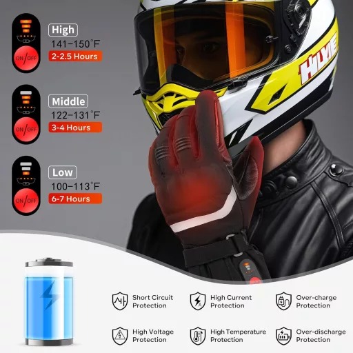 Sun Will XXL Fűthető Motoros Kesztyű - Vízálló, Újratölthető, Érintőképernyős, Unisex Téli Kesztyű Motorozáshoz, Kerékpározáshoz, Síeléshez, 3 H
