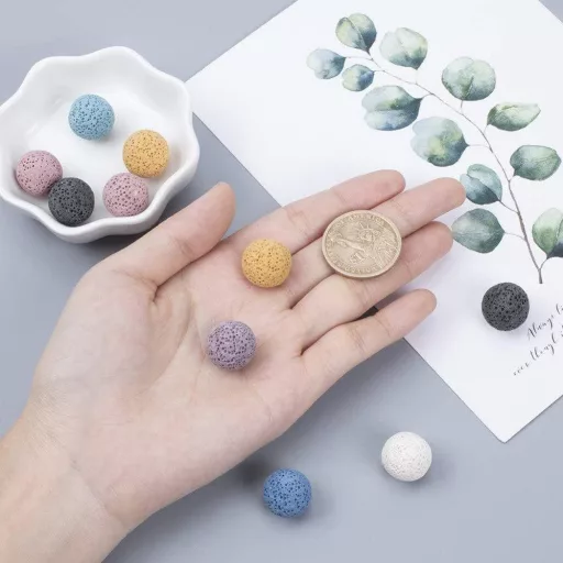 NBEADS Farebné lávové vonné perly, bez dierok, 10-dielna súprava