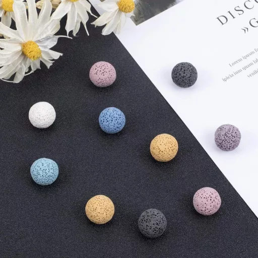 NBEADS Farebné lávové vonné perly, bez dierok, 10-dielna súprava