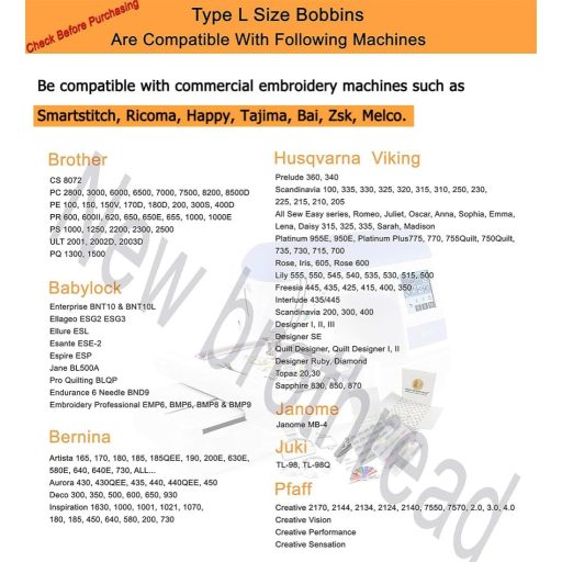 New brothread 144 komada L tip (SA155) bijeli prethodno namotani konci za špulice za strojeve za vezenje i šivanje