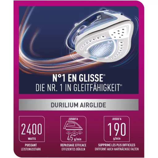 Fier de călcat cu abur Calor Easygliss Plus FV5715C0 2400W, debit de abur 45g/min