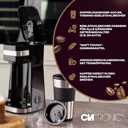 Clatronic KA 3733 egycsésze kávéfőző rozsdamentes bögre és aroma fedéllel