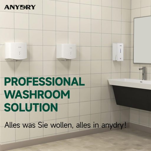 anydry 2630S Kompakt Kézszárító, Automata Falra Szerelhető Elektromos Szárító Fehér