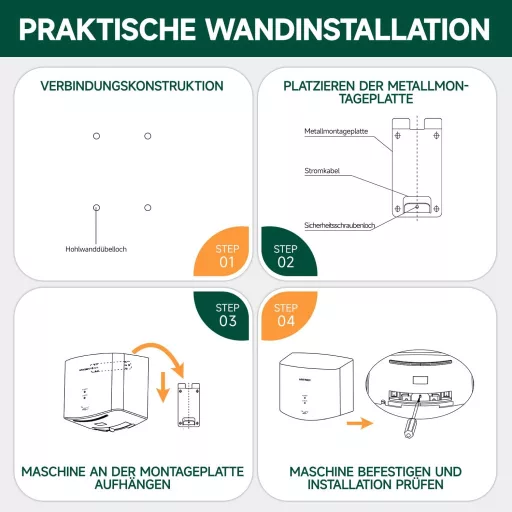 anydry 2630S Kompakt Kézszárító, Automata Falra Szerelhető Elektromos Szárító Fehér