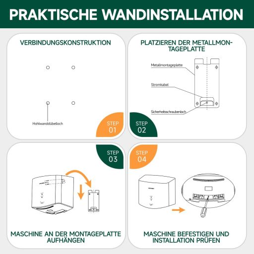 anydry 2630S Kompakt Kézszárító, Automata Falra Szerelhető Elektromos Szárító Fehér
