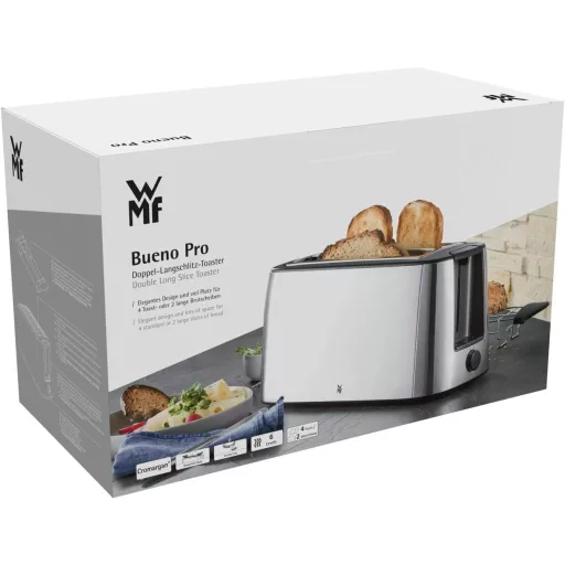 WMF Bueno Pro hosszú résés kenyérpirító, 4 szeletes, 6 barna fokozat, rozsdamentes acél