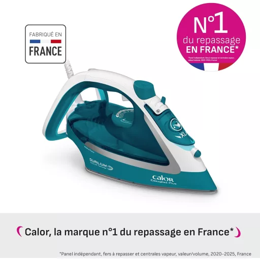 Fier de călcat cu abur Calor Easygliss Plus 2500W, talpă Durilium, turcoaz