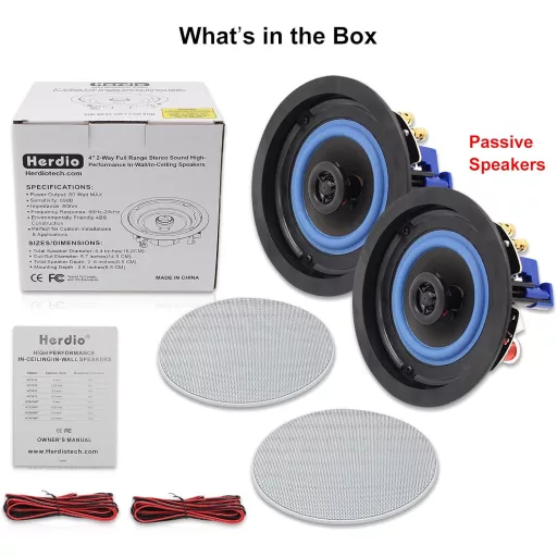 Boxă de tavan Herdio 4", 160W, cu 2 căi, încastrată, pentru interior, dormitor, baie, home cinema, con din polipropilenă