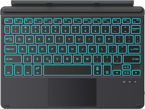 MoKo Bluetooth Billentyűzet Tok Surface Go 4/3/2/2018 Modellekhez, 7 Színű LED Háttérvilágítás, Érintőpaddal, Újratölthető Akkumulátor, Feke