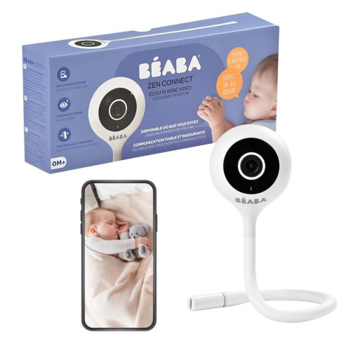 BÉABA Zen Connect Baby Monitor - Cameră Full HD 1080p - Rețea Mobilă și WiFi - Comunicare Bidirecțională - Cântece de Leagăn - Alb