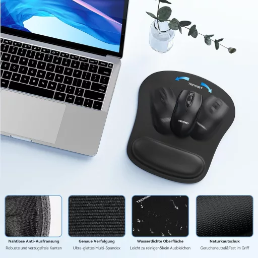 TECKNET Podloga za miša s gel jastučićem za zapešće i ergonomski set podloga za zapešće za tipkovnicu, crna