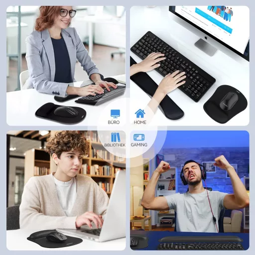 TECKNET Podloga za miša s gel jastučićem za zapešće i ergonomski set podloga za zapešće za tipkovnicu, crna