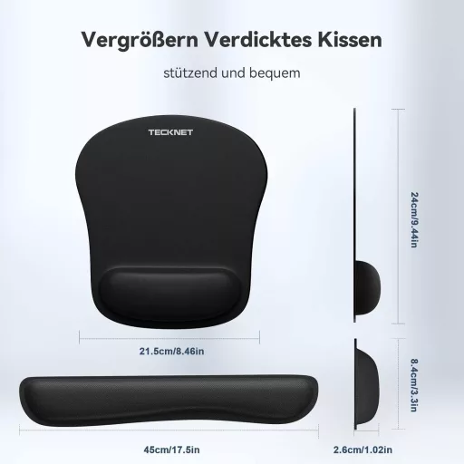 TECKNET Podloga za miša s gel jastučićem za zapešće i ergonomski set podloga za zapešće za tipkovnicu, crna