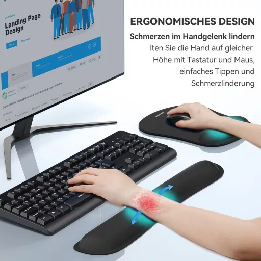 TECKNET Mouse Pad cu Suport pentru Încheietură cu Gel și Set Suport Ergonomic pentru Încheietură Tastatură Negru