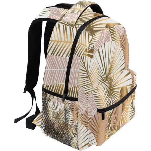 Mnsruu Arany Trópusi Levél Ghiozdan pentru copii - Rucsac gri pentru băieți și fete, pentru călătorii și școală