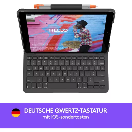 Logitech SLIM FOLIO iPad 7. generáció Bluetooth billentyűzet tok német QWERTY grafit