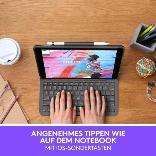 Logitech SLIM FOLIO iPad 7. generáció Bluetooth billentyűzet tok német QWERTY grafit