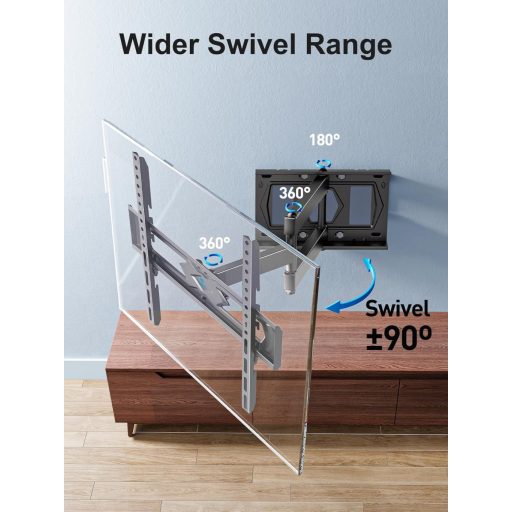 PERLESMITH TV fali tartó 26-60 colos tévéhez, forgatható és nyújtható konzol, max 40 kg