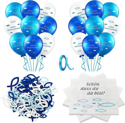 Set de șervețele și baloane festive creștine, alb-albastre