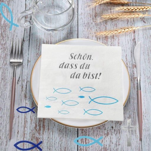 Modro-biela súprava kresťanských sviatočných servítok a balónov