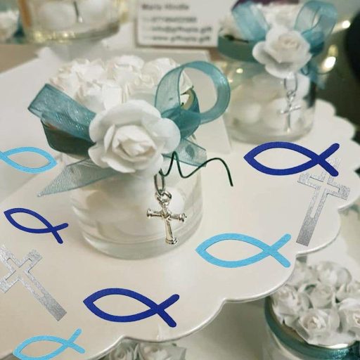 Modro-biela súprava kresťanských sviatočných servítok a balónov