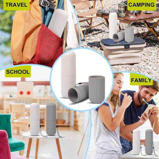 Set de două periuțe de dinți UCEC, alergător de dinți, gri și alb, plastic PP, ecologice.