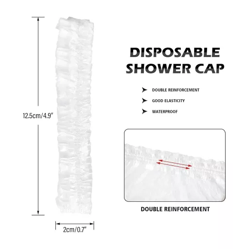 G2PLUS 100 buc Căști de duș de unică folosință, 44 cm, Protecție de păr din plastic, Bonetă pentru baie, pentru salon și călătorie
