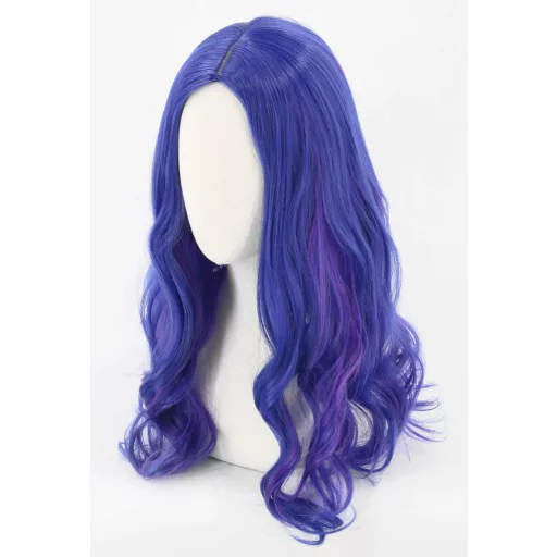 Topcosplay Detská Parochňa pre Dievčatá - Dlhé Kučeravé Modro-Fialové Vlasy, Žiaruvzdorné Syntetické Vlasy na Karneval, Halloween, Maškarný Ples, pre obvod hlavy 58-62 cm