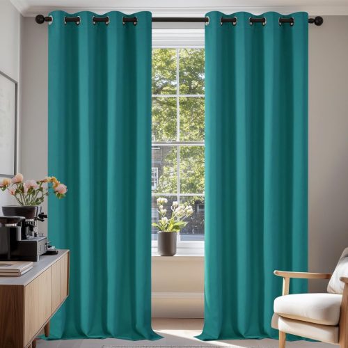 Deconovo Perdele Opace - Turcoaz Termoizolante și Fonoizolante, Draperii Blackout cu Inele, 2 Bucăți (117x229 cm)