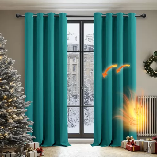 Deconovo Perdele Opace - Turcoaz Termoizolante și Fonoizolante, Draperii Blackout cu Inele, 2 Bucăți (117x229 cm)