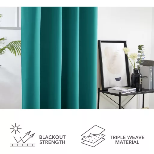 Deconovo Perdele Opace - Turcoaz Termoizolante și Fonoizolante, Draperii Blackout cu Inele, 2 Bucăți (117x229 cm)