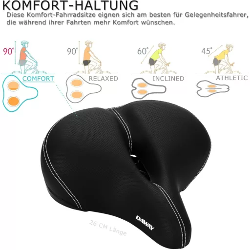 DAWAY C30 Extra Széles Kényelmes Kerékpárülés - Univerzális, Párnázott MTB és E-bike Nyereg