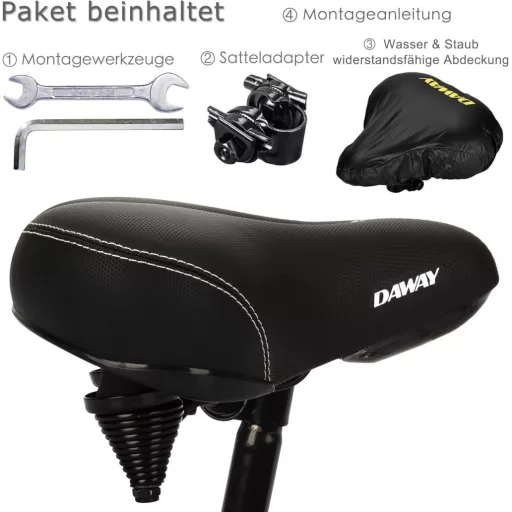 Șa de bicicletă extra-lată DAWAY C30 - Șa confortabilă cu spumă cu memorie pentru bărbați și femei, universală MTB, biciclete electrice, de oraș și de șosea.