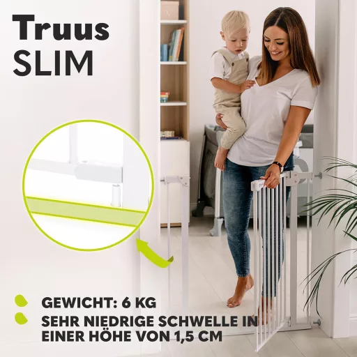 Lionelo Truus Slim biztonsági kapu 75-105 cm, automata zárás, dupla biztonság, nyitható mindkét oldalon - White