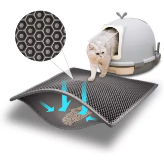   Covoraș pentru litieră Pieviev, 61x38 cm, design tip fagure, impermeabil, strat dublu, negru