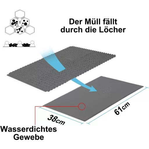 Covoraș pentru litieră Pieviev, 61x38 cm, design tip fagure, impermeabil, strat dublu, negru