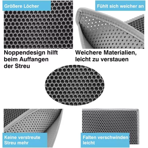 Covoraș pentru litieră Pieviev, 61x38 cm, design tip fagure, impermeabil, strat dublu, negru