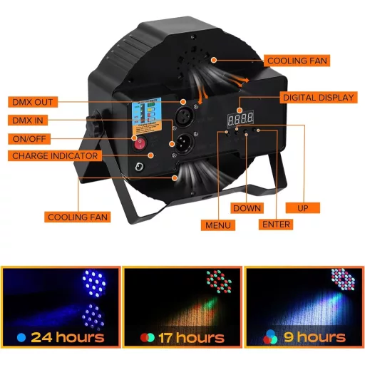UKing 4db RGB LED Reflektor Akkumulátoros Színes Párt Lámpa Távirányítóval