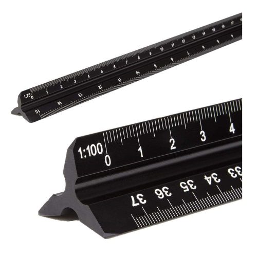 Echer triunghiular din aluminiu Cyleibe - Riglă de arhitectură 30 cm cu 6 scale (1:20-1:125) - Riglă tehnică de măsurare neagră gravată cu laser
