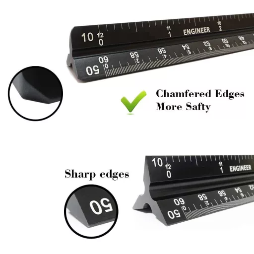Echer triunghiular din aluminiu Cyleibe - Riglă de arhitectură 30 cm cu 6 scale (1:20-1:125) - Riglă tehnică de măsurare neagră gravată cu laser