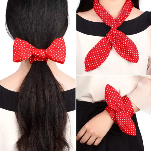 HICARER Piros Fehér Pöttyös Bandana Fejkendő Retro Hajdísz Nőknek és Lányoknak