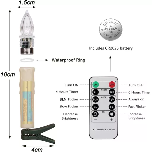 FREEPOWER 30db Lumânări LED pentru Brad de Crăciun cu Telecomandă, Alb Cald, Decor Wireless