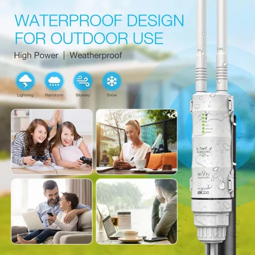 FLASHOWL AC600 Vonkajší WiFi Repeater - Vodotesný Zosilňovač Signálu Dual-Band 2.4G/5GHz s Anténou, 600Mbps prenos dát, s Gigabit Ethernet Portom