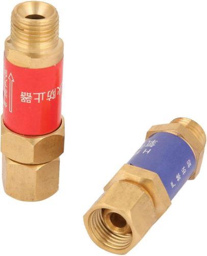 BiuZi M16x1,5 Oxigén-Acetilén Visszacsapószelep - Sárgaréz HF-2 Lángzár, CE Tanúsított Hegesztési Tartozék, Gázvisszaáramlás Elleni Védelem