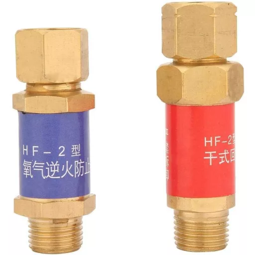 BiuZi M16x1,5 Oxigén-Acetilén Visszacsapószelep - Sárgaréz HF-2 Lángzár, CE Tanúsított Hegesztési Tartozék, Gázvisszaáramlás Elleni Védelem