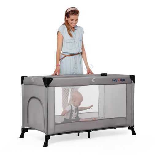 KINDERKRAFT Cestovná postieľka Baby Tiger VIKI sivá skladacia