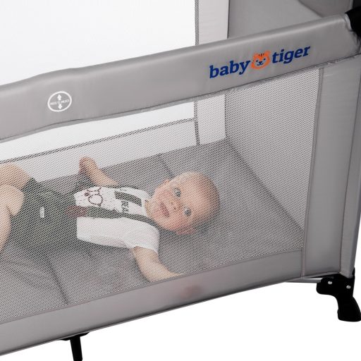 KINDERKRAFT Cestovná postieľka Baby Tiger VIKI sivá skladacia