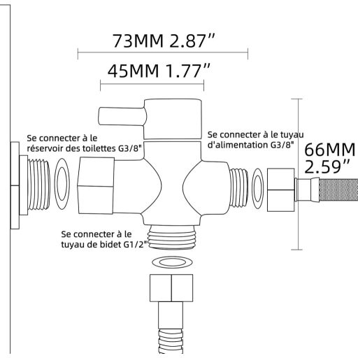 Tecmolog DSF007D Adaptor WC din Alamă cu Trei Căi 3/8-12/17T - Finisaj Cromat, cu Certificare CE