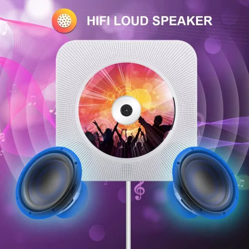 Qoosea Hordozható CD Lejátszó Bluetooth HiFi Hangszóróval - Falra Szerelhető Zenelejátszó FM Rádióval, Távirányítóval és MP3 Csatlakozóval