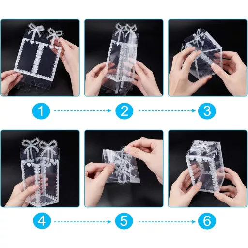 BENECREAT 24 db Átlátszó Masnis Ajándékdoboz 12x7x7 cm Esküvői Dekorációs Csomagolás